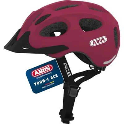 Abbildung von ABUS Stadthelm Youn I ACE mit integriertem LED Rücklicht Fahrradhelm für den Alltag Damen und Herren Dunkelrot, Größe M