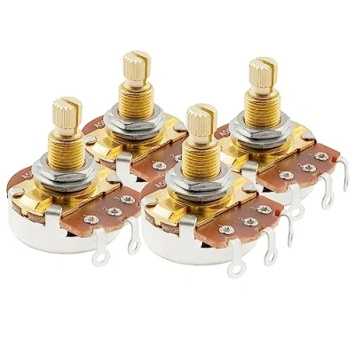Abbildung von Musiclily Pro Messing Schaft Metrische A500K Split Shaft Potentiometers Audio Taper Potis für E Gitarre und Bass (4er Set)