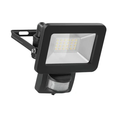 Abbildung von goobay 53879 LED Strahler Bewegungsmelder Außen 20W / PIR Sensor Außenstrahler IP44 Neutralweißes Licht 1700 lm/LED Scheinwerfer Fluter Wandmontage/Gartenstrahler/Schwarz