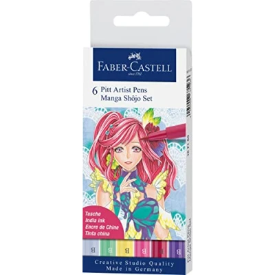 Abbildung von FABER CASTELL 167155 Tuschestift Pitt Artist Pen Manga Shôjo, mit Pinselspitze in verschiedenen Schreibfarben, 6er Etui