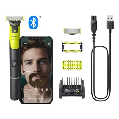 Abbildung von PHILIPS OneBlade 360 Face &amp; Body mit App Anbindung elektrischer Rasierer, Trimmer Bodygroomer, 2x Klingen, verstellbarer Trimmaufsatz, Körperaufsätze, für Gesicht Körper (QP4631/30)
