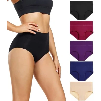 Abbildung von wirarpa Damen Unterhosen Baumwolle Slips Hoher Taille Atmungsaktive Taillenslip Wochenbett Unterwäsche Mehrpack Größen 32 58, Mehrfarbig04 5er Pack, Large (42/44)