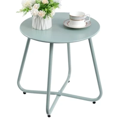 Abbildung von HollyHOME Patio Beistelltisch Outdoor, Balkontisch Runder Gartentisch Kleiner Couchtisch Nachttisch Metalltisch für Garten Terrasse Wohnzimmer, Blaugrün
