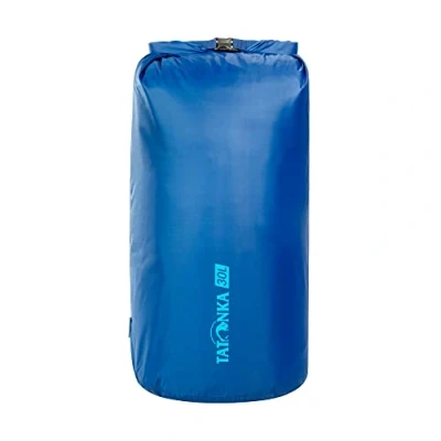 Abbildung von Tatonka Packbeutel Dry Sack 30l Wasserdichter Packsack mit Rollverschluss und Steckschließe Aus recyceltem Polyester 30 Liter Volumen (blau)
