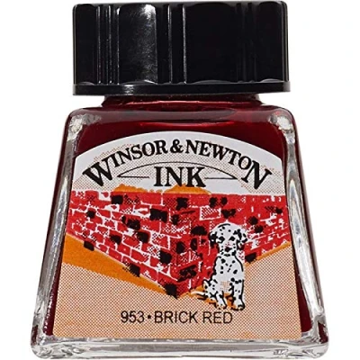 Abbildung von Winsor &amp; Newton 1005040 Drawing Inks Zeichentusche für Kalligraphen, Illustratoren, Grafikern, Künstler wasserbeständige Farben, herrvorragender Transparenz, 14ml Flasche Ziegelrot