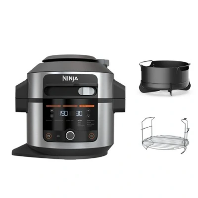 Abbildung von Ninja Foodi Multikocher mit SmartLid, 6L, 11 in 1 Multicooker, Pressure Cooker Schnellkochtopf, Airfryer Heißluftfritteuse, Slow Cooker, Grillen, Backen, Edelstahl, OL550EU