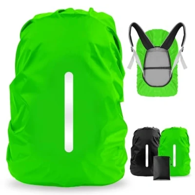 Abbildung von LAMA 2 Stück Wasserfeste Regenschutz Regenhülle Regenüberzug Regenhaube Regenabdeckung mit Reflexstreifen für Rucksack Schulranzen Schultasche Wandern Camping Radfahren Reisen M 26L 40L Schwarz Grün