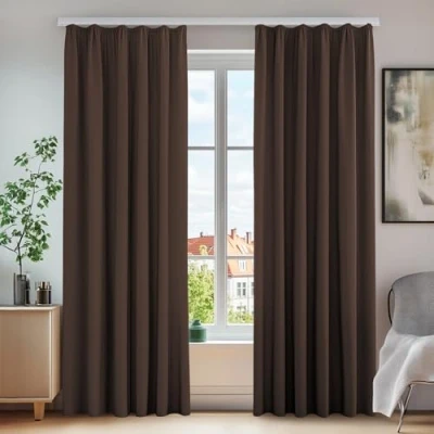Abbildung von Deconovo Thermovorhang Blickdichte Gardinen mit Kräuselband, 245x140 cm(HöhexBreite), Dunkelbraun, 2er Set