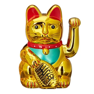 Abbildung von Relaxdays Maneki Neko Winkekatze, Glücksbringer, 16 cm, gold