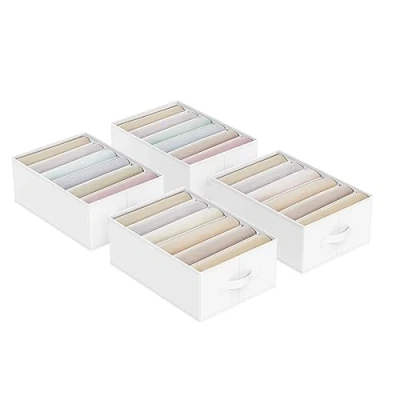 Abbildung von SONGMICS Kleiderschrank Organizer 6er Set, Aufbewahrungsbox 6 Fächer, Schubladen Ordnungssystem, Ordnungsboxen faltbar, 42 x 30 17 cm, für Hosen, Kleidung, wolkenweiß RUS009W03
