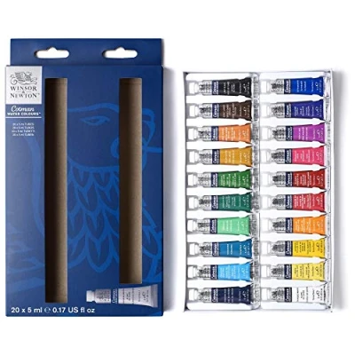 Abbildung von Winsor &amp; Newton 390665 Cotman Aquarellfarbenset, ausgezeichnete Transparenz, Farbkraft und Verarbeitungseigenschaften für lebendige Farben Einsteigerset 20 in 5 ml Tuben