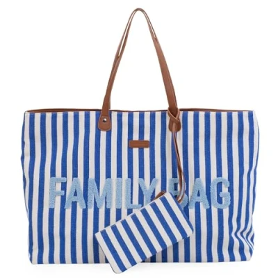 Abbildung von CHILDHOME, Family Bag, Wickeltasche, Reisetasche, Wochenendtasche, Großes Fassungsvermögen, inkl. abnehmbarer Tasche, Blaue Streifen