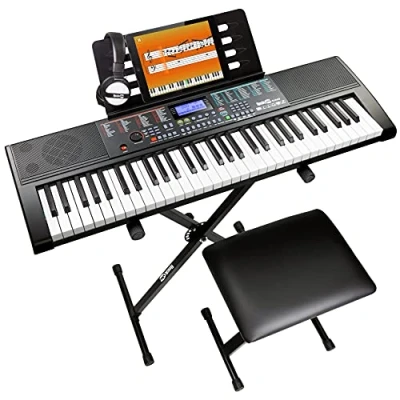 Abbildung von Rockjam 61 Key Tastatur Klavierset mit Tastaturständer, Klavierbank, Kopfhörer, Klavier Anmerkungs Aufkleber &amp; Lektionen