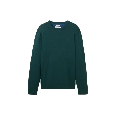 Abbildung von TOM TAILOR Herren 1039805 Strickpullover mit Crewneck, 36296 Dark Tree Green Melange, M