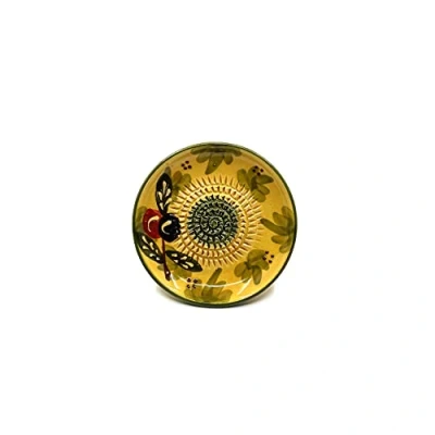 Abbildung von Kaladia Keramik Reibeteller/Keramikhobel ideal für Ingwer, Parmesan etc. Motiv: Grün mit Oliven Durchmesser: 12 cm handgemacht &amp; handbemalt Made in Spain