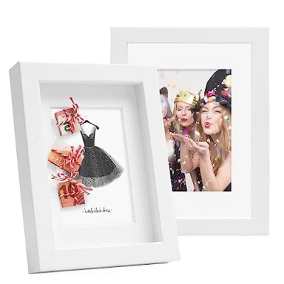 Abbildung von PHOTOLINI 3D Bilderrahmen zum Befüllen 13x18 cm, Weiß, tief mit Passepartout, 2er Set Objektrahmen für Gegenstände, stabiles MDF Holz Echtglas perfekt Basteln und als Geschenk