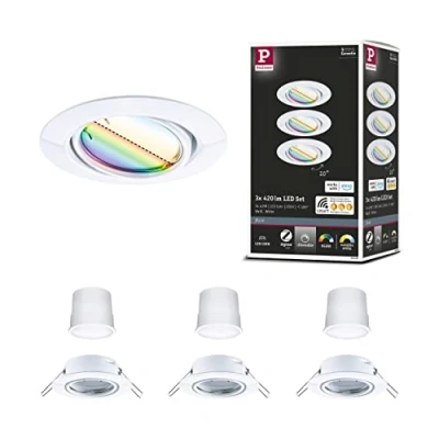 Abbildung von Paulmann 92466 LED Einbauleuchte Base Smart Home Zigbee Basisset schwenkbar rund 230V 3x4,9W 3x420lm dimmbar 90mm Weiß Metall RGBW+