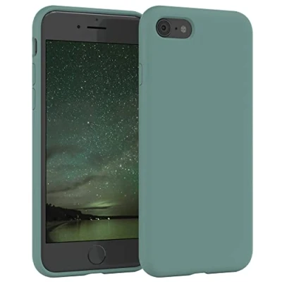 Abbildung von EAZY CASE Premium Silikon Handyhülle kompatibel mit iPhone SE (2022/2020) / 8/7, Slimcover Kameraschutz und Innenfutter, Silikonhülle, Schutzhülle, Bumper, Handy Case, Nachtgrün, Grün