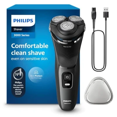 Abbildung von Philips Shaver Series 3000 Elektrischer Nass und Trockenrasierer für Männer, mit SkinProtect Technologie, in Anthrazit, ausklappbarem Bartschneider, kabellos (Modell S3145/00)