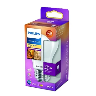 Abbildung von Philips LED Classic E27 WarmGlow Lampe, 40 W, Tropfenform, dimmbar, matt, warmweiß