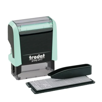 Abbildung von Trodat Selbstfärbender Stempel zum Selbermachen — Printy 4911 Pastellgrün 3 Zeilen, schwarzer Druck, 38 x 14 mm, Pastell Grün