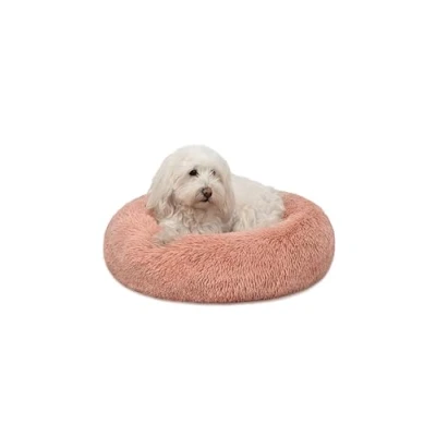 Abbildung von lionto Donutbett für Hunde und Katzen, Flauschiges Hundebett rund kleine große Heimtiere, Ø 50 cm, weiches Katzenbett aus kuscheligem Plüsch, Hundekissen mit extra Dicker Füllung, rosa