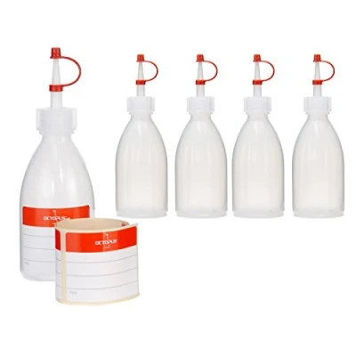 Abbildung von Octopus 5 x 100 ml Quetschflaschen, Spritzflaschen aus LDPE mit Tropfverschluss, Garnierflaschen, Dekorationsflasche für Küche, Hobby oder Labor
