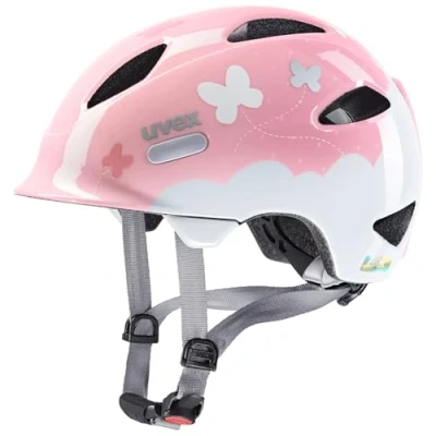 Abbildung von uvex oyo style leichter Fahrradhelm für Kinder individuelle Größenanpassung erweiterbar mit LED Licht butterfly pink 50 54 cm