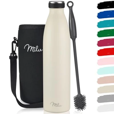Abbildung von Milu Edelstahl Trinkflasche 350ml 500ml 750ml 1L 1,5L Thermosflasche Isolierte Wasserflasche Auslaufsichere Isolierflasche doppelwandig Kohlensäure geeignet inkl. Reinigungsbürste (Buttercream, 1L)