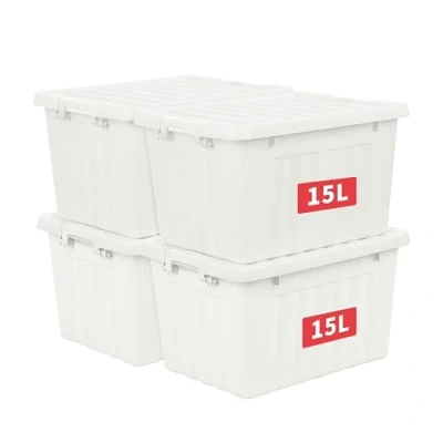 Abbildung von Cetomo 15L*4 Aufbewahrungsboxen mit Deckeln, Kunststoff Aufbewahrungsbox Clips, Kunststoffbox, Ordnungsboxen für Zuhause und Büro, BPA frei, Nestbar, Stapelbar, Weiß, 15L 4er Pack
