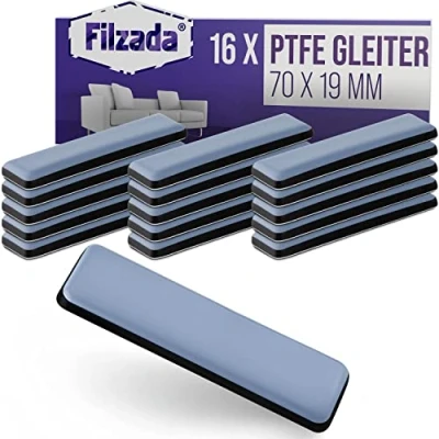 Abbildung von Filzada® 16x Teflongleiter Selbstklebend 70 x 19 mm (eckig) Profi Möbelgleiter/Teppichgleiter PTFE (Teflon)