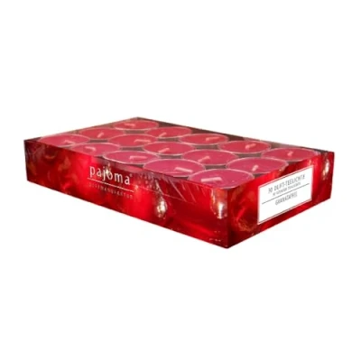 Abbildung von pajoma® Teelichte 30 Stück, Granatapfel Duft in Aluminiumhülle, Brenndauer ca. 4 Stunden Höhe 1,5 cm ø 3,5 Premium Qualität Deko, Gastronomie, Outdoor, Party, Windgläser, Hochzeit