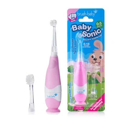 Abbildung von Brush baby BabySonic Elektrische Zahnbürste für Kleinkinder, Babyrosa, extra weiche Borsten, 2 Minuten Timer, LED beleuchteter Zahnbürstenkopf Geeignet Kinder von 0 3 Jahren