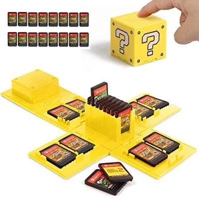 Abbildung von Etui Kompatibel für Nintendo Switch Passend bis zu 16 Spiele Aufbewahrungssystem Spielkarten Organizer Reisebox Hartschalen Set mit16 Slots Inserts (Fragenblock Gelb)