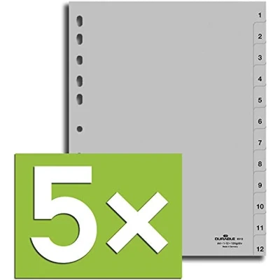 Abbildung von Durable Register für DIN A4, volldeckend (5er Pack grau, 1 12)