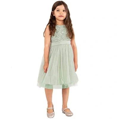 Abbildung von Maya Deluxe Mädchen^Mädchen Paillettenverziertes Hochzeit und Geburtstag Festlich mit Bandschleife Brautjungfernkleid Kleid, Green Lily, 3 Years