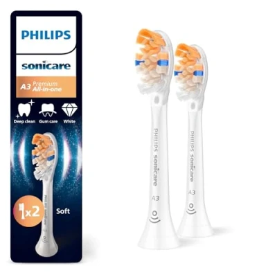 Abbildung von Philips Sonicare A3 Premium All in One Original Ersatzbürstenköpfe, Weiß, 2er Pack, HX9092/87