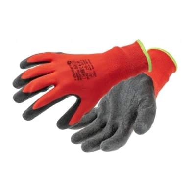 Abbildung von Högert Technik RODER latexbeschichtete Schutzhandschuhe rot/schwarz Größe 11, hohe Abriebfestigkeit, flexibler Grip, ideal für präzise Montage und Wartungsarbeiten
