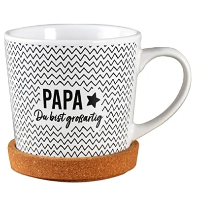 Abbildung von Papierdrachen Geburtstagsgeschenk für Papa Hochwertige Tasse aus Keramik mit passendem Kork Untersetzer Tischdeko Kaffeetasse du bist wunderbar