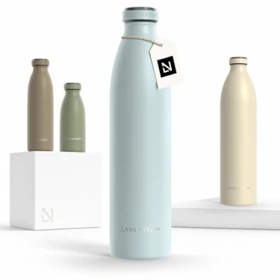 Abbildung von LARS NYSØM Edelstahl Trinkflasche 350ml, 500ml, 750ml, 1L, 1 5 liter Thermosflasche Kohlensäure geeignet Auslaufsichere Wasserflasche für Sport, Outdoor, Schule (Misty Blue, 1000ml)