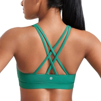 Abbildung von CRZ Yoga Damen Ohne Bügel Sport BH Gekreuzt Rücken Spaghetti Top Abnehmbare Pads Croptop Cascadia Grün M