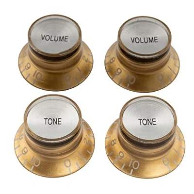 Abbildung von Musiclily Pro Imperial Zoll Gitarre Knöpfe Potiknöpfe Top Hat Reflector knobs 2 Volume Tone Control Set für USA Les Paul SG E Gitarre, Gold mit Silber