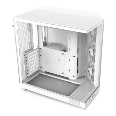Abbildung von NZXT H6 Flow CC H61FW 01 Kompaktes Mid Tower Gehäuse mit zwei Kammern Glaspaneele Panoramablick Hochleistungs Airflow Panels Inklusive 3 x 120 mm Lüfter Weiß