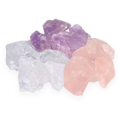 Abbildung von Wassersteine Premium Grundmischung Edelsteinwasser Basis Mischung 100% naturbelassene Rohsteine Amethyst + Rosenquarz Bergkristall 300g Lebensquelle Plus