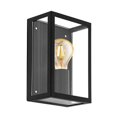 Abbildung von EGLO Außen Wandlampe Alamonte 1, 1 flammige Außenleuchte, Wandleuchte aus Stahl verzinkt in schwarz und klarem Glas, E27 Fassung, IP44