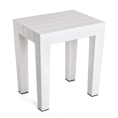 Abbildung von Tatay 4436501 Hocker Sitzbank Lombok, Polypropylen, BPA frei, Holz Effekt, Anti UVA Schutz, Max 130KG, geeignet für Innen und Außen 38x29x41cm. Weiße Farbe
