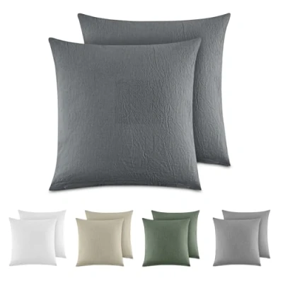 Abbildung von Dreamzie Kissenbezug 45x45 cm 2er Set 100% Gewaschene Baumwolle, Dunkelgrau, Kissenbezüge Oeko TEX Zertifiziert, Leinenoptik und Atmungsaktiv Kissenhülle, Kopfkissenbezug mit Reißverschluss