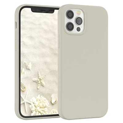 Abbildung von EAZY CASE Premium Silikon Handyhülle kompatibel mit iPhone 12/12 Pro, Slimcover Kameraschutz und Innenfutter, Silikonhülle, Schutzhülle, Bumper, Handy Case, Hülle, Softcase, Taupe