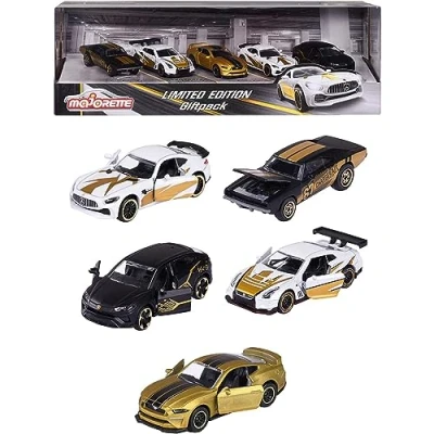 Abbildung von Majorette Limited Edition 9 Geschenk Set 5 kleine Modellautos in Gold Optik,für Kinder ab 3 Jahren,Spielzeugautos mit Freilauf und Federung,2 exklusiven Auto Modellen, 212054031