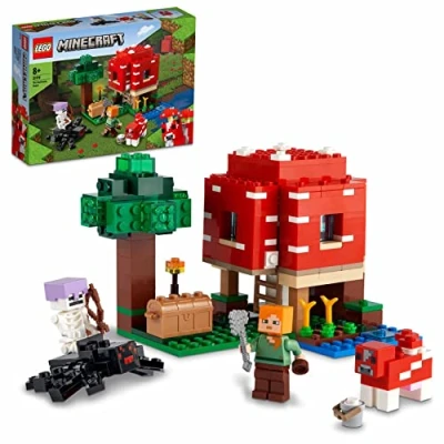 Abbildung von LEGO Minecraft Das Pilzhaus, Spielzeug ab 8 Jahren, Geschenk für Kinder mit Figuren von Alex, Mooshroom &amp; Spinnenreiter, Kinderspielzeug 21179